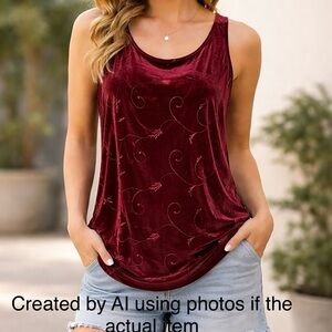 Working Classics Design & Co Women's 22/24 Burgundy Velvet With Designs Tank Top